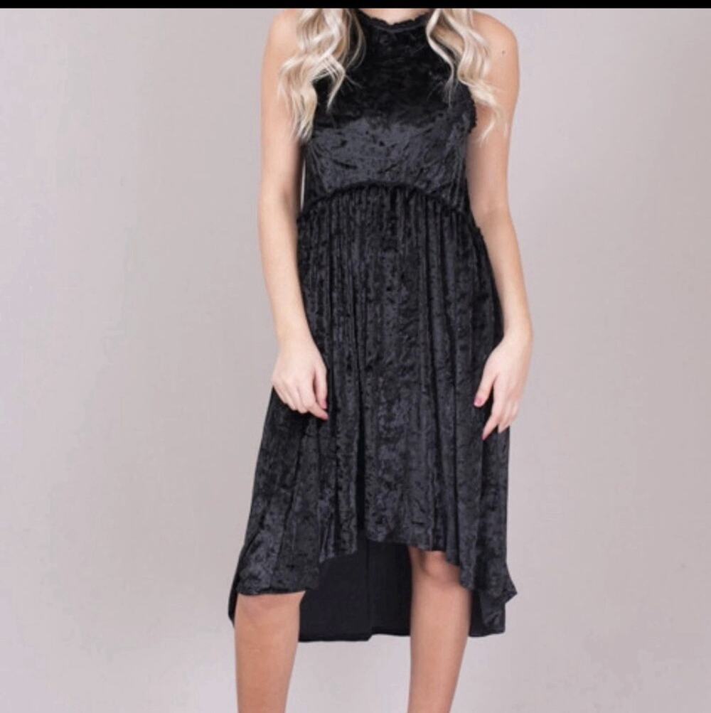 POL Black Crushed Velvet High Low Dress M Racerback Sleeveless Midi Whimsigoth